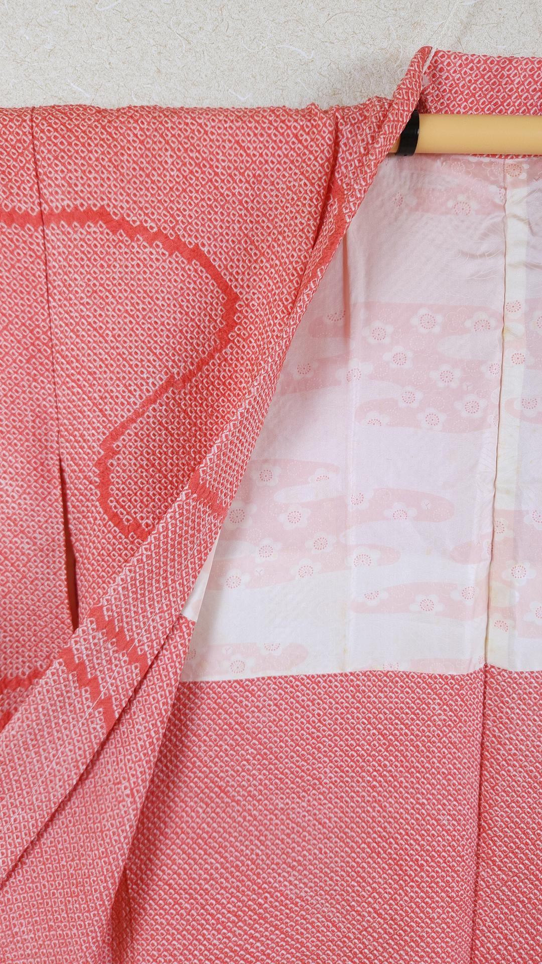 Orange-red Shibori Haori with Kawa motif