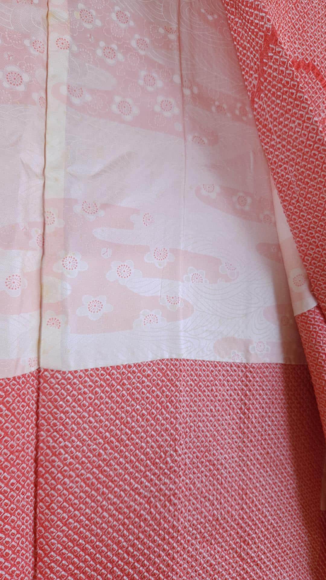 Orange-red Shibori Haori with Kawa motif