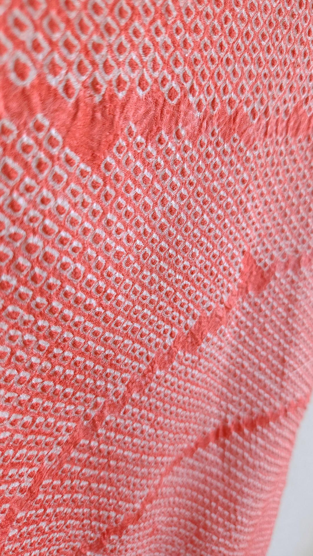 Orange-red Shibori Haori with Kawa motif