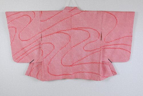 Orange-red Shibori Haori with Kawa motif