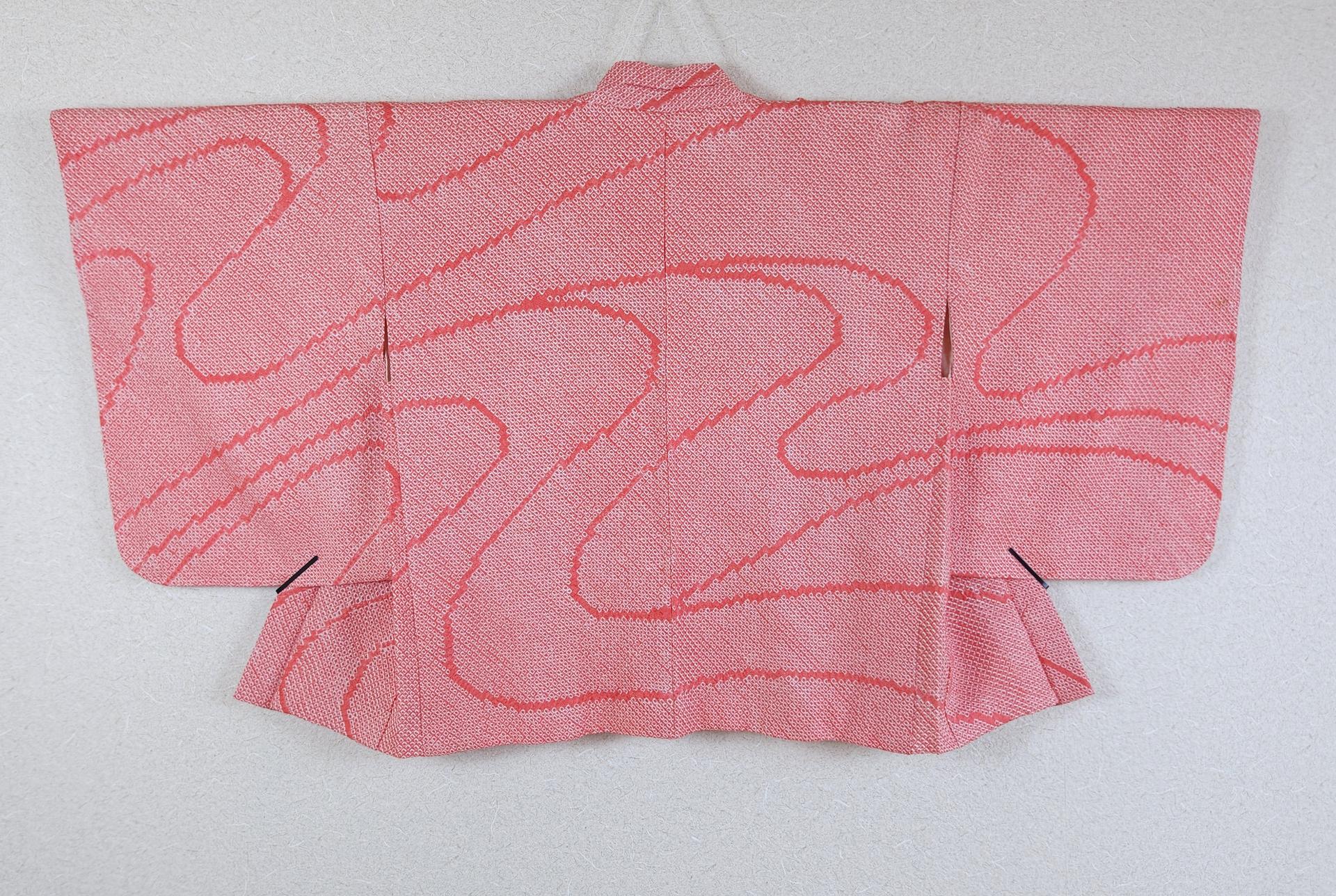 Orange-red Shibori Haori with Kawa motif