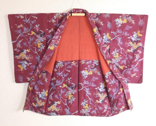 Antique raspberry haori with pine flowers