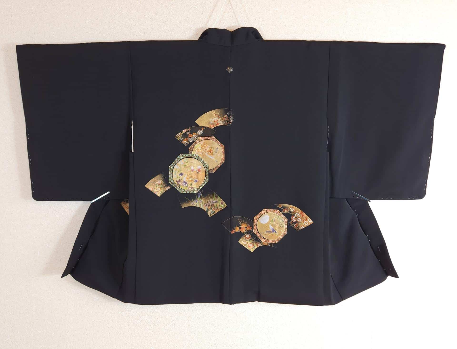 Black Haori with fans and birds