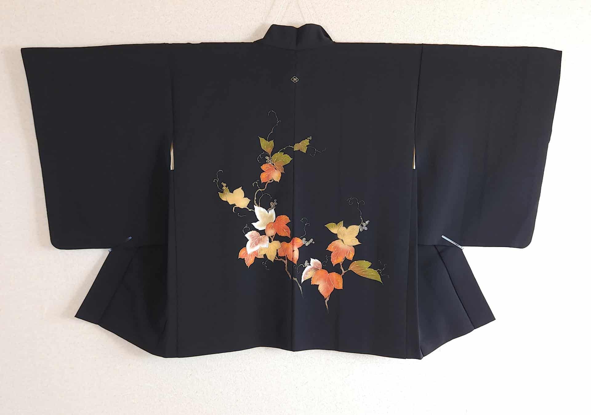 Black Haori with hand-painted vine leaves