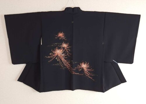 Black Haori with orange chrysanthemums