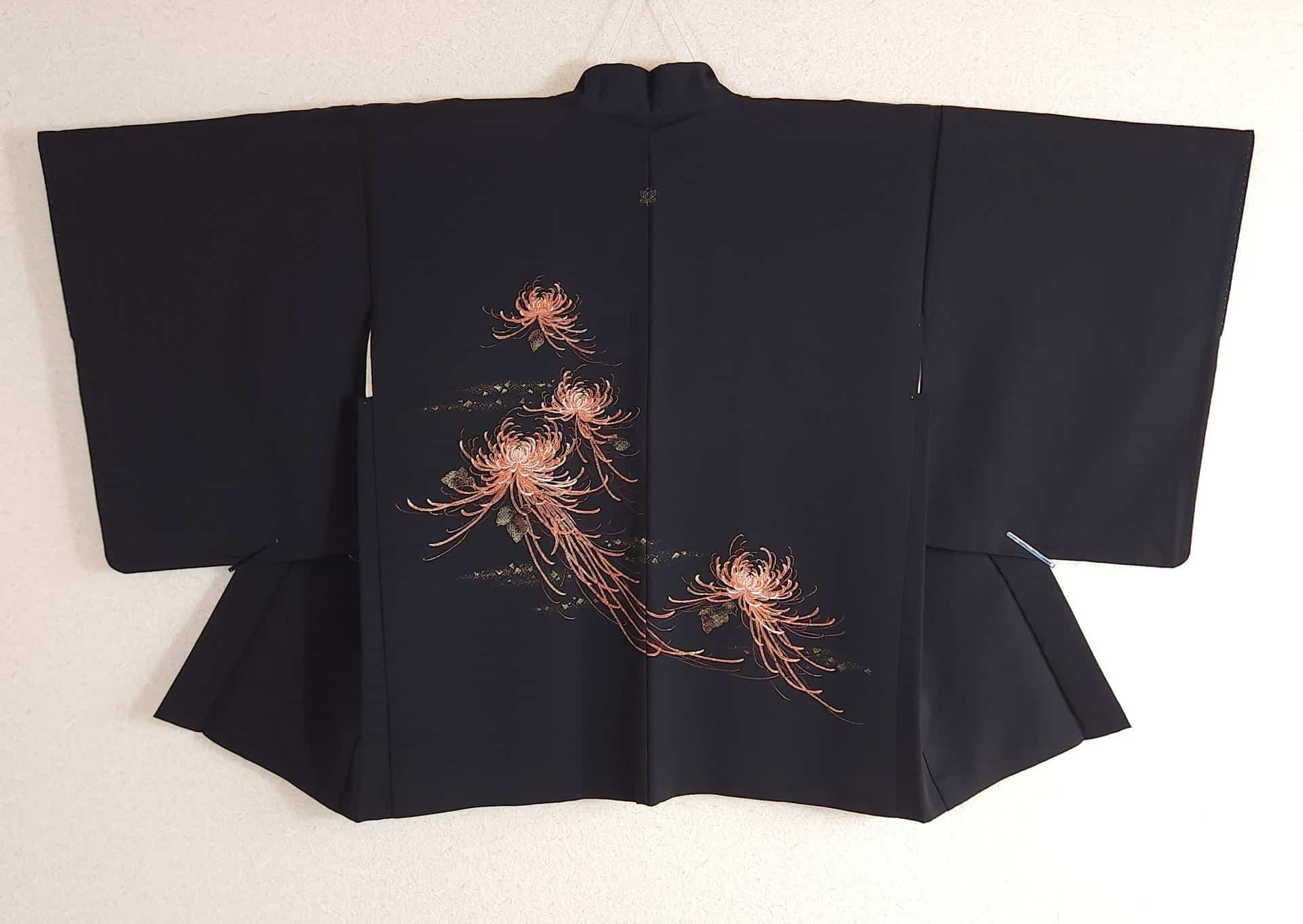 Black Haori with orange chrysanthemums