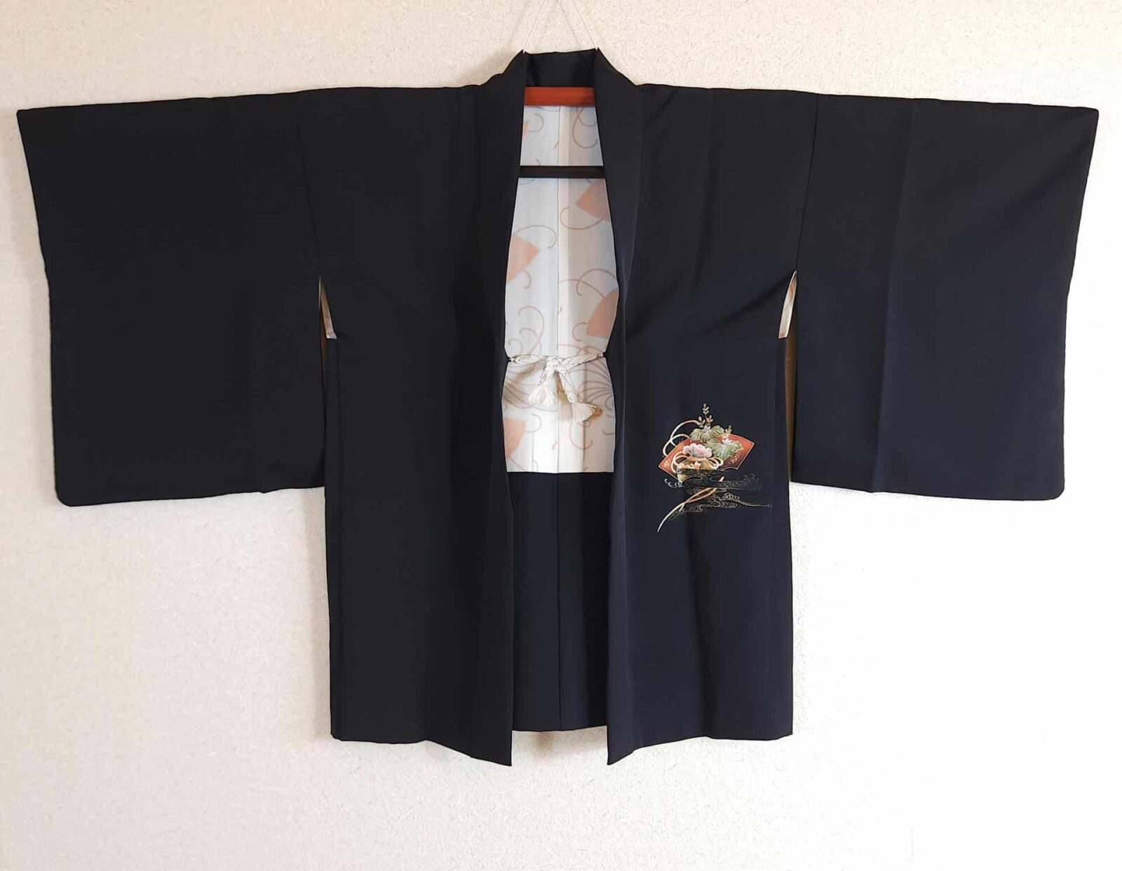 Black Yuzen Haori adorned with floral fans