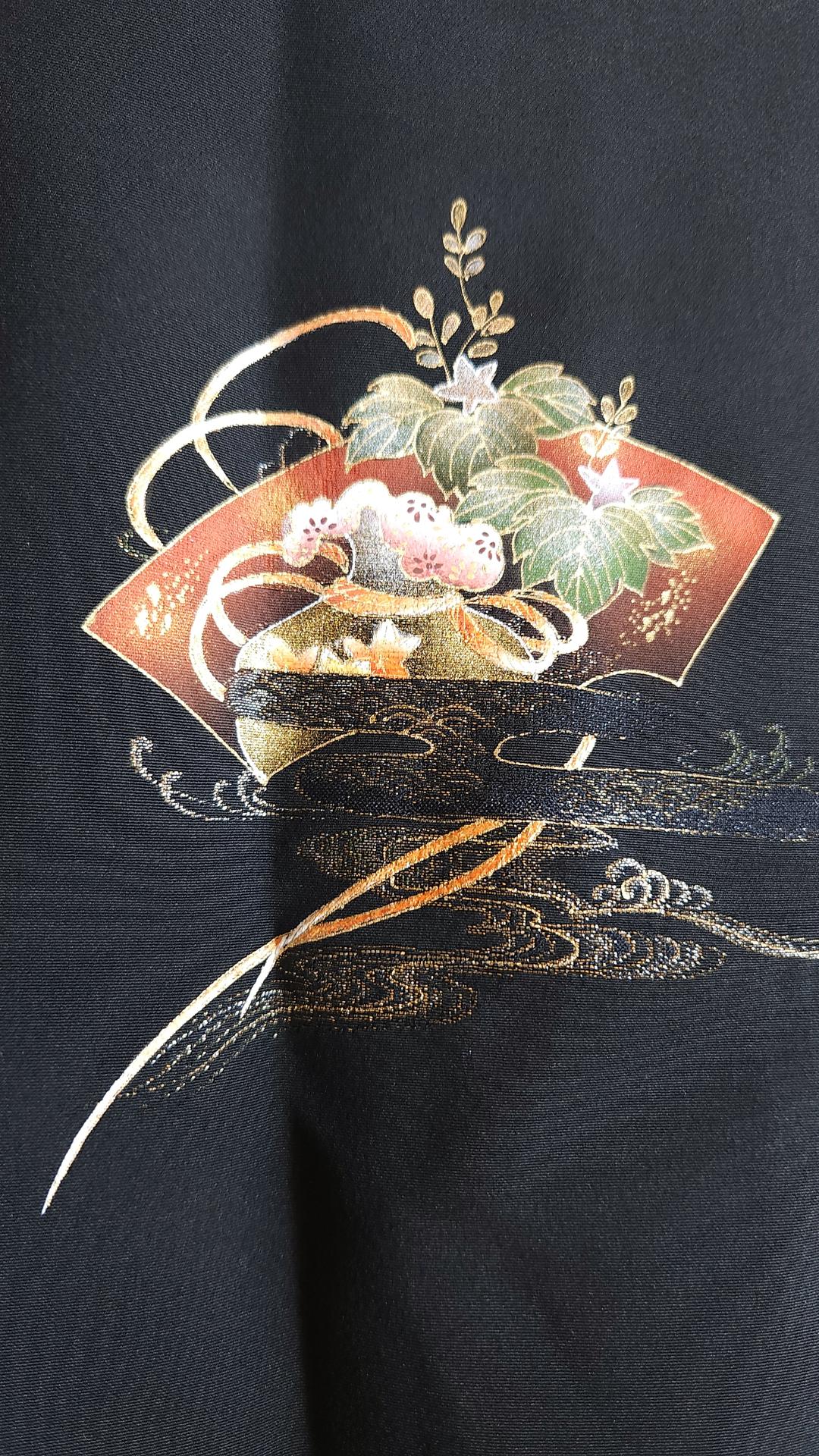 Black Yuzen Haori adorned with floral fans