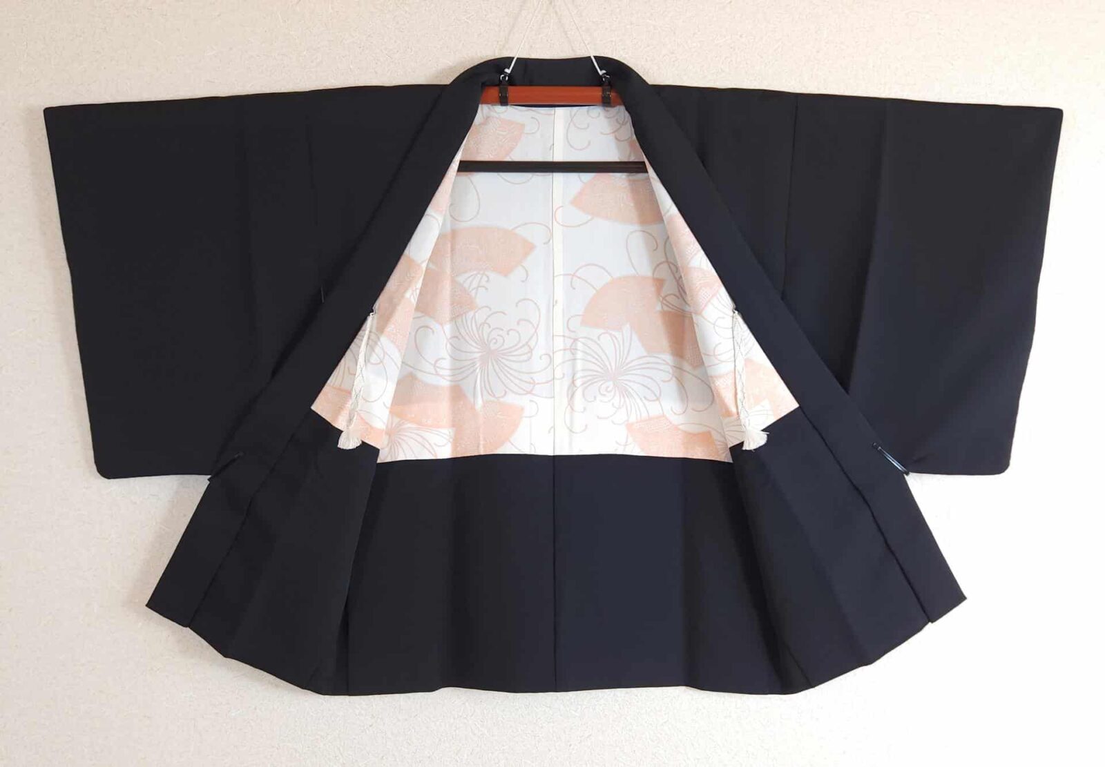 Black Yuzen Haori adorned with floral fans