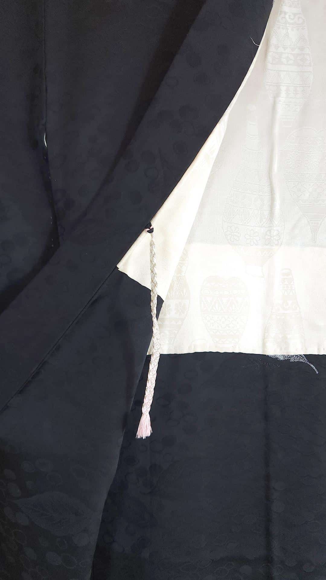 Black brocade Haori with silver leaves