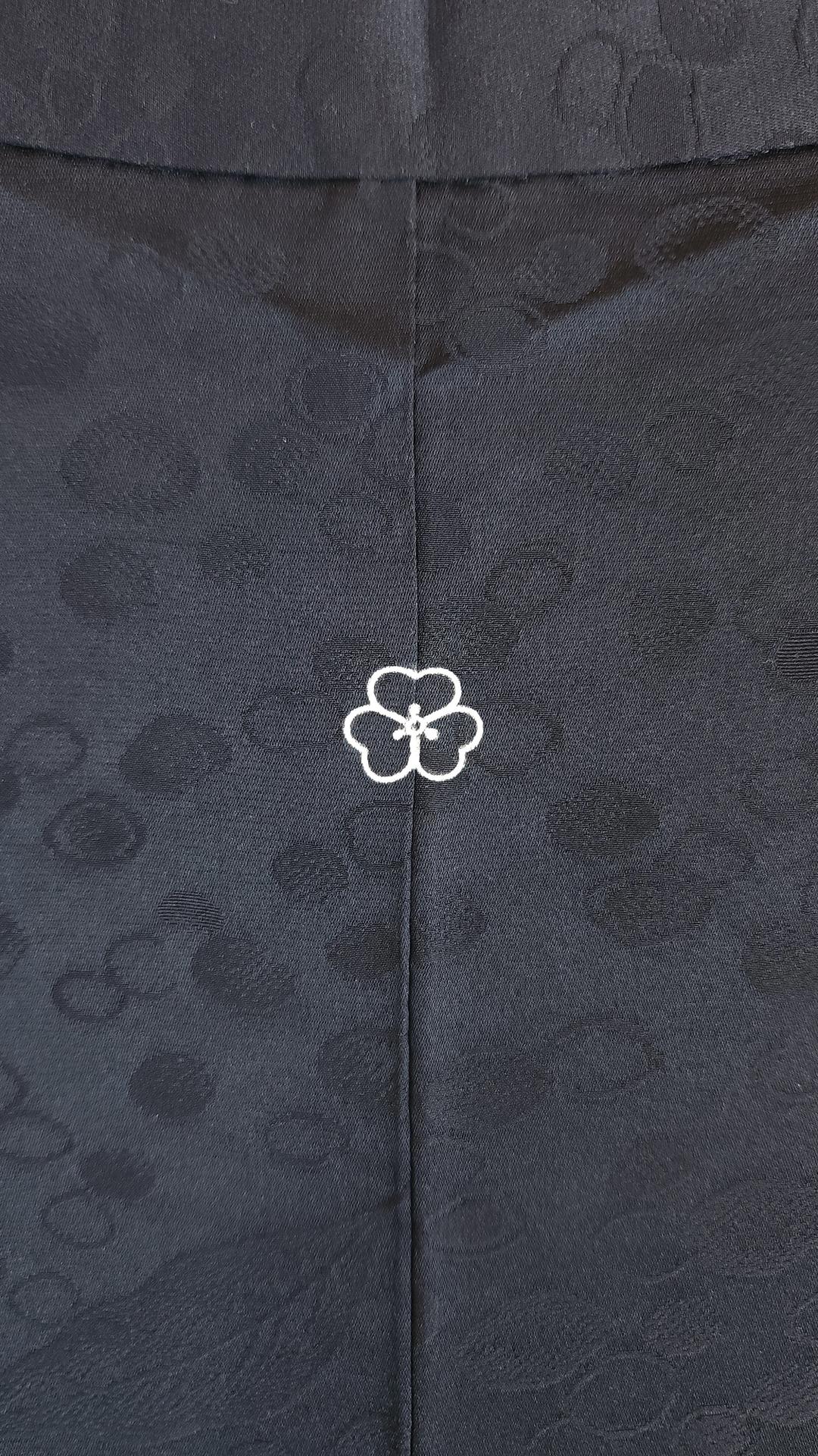 Black brocade Haori with silver leaves