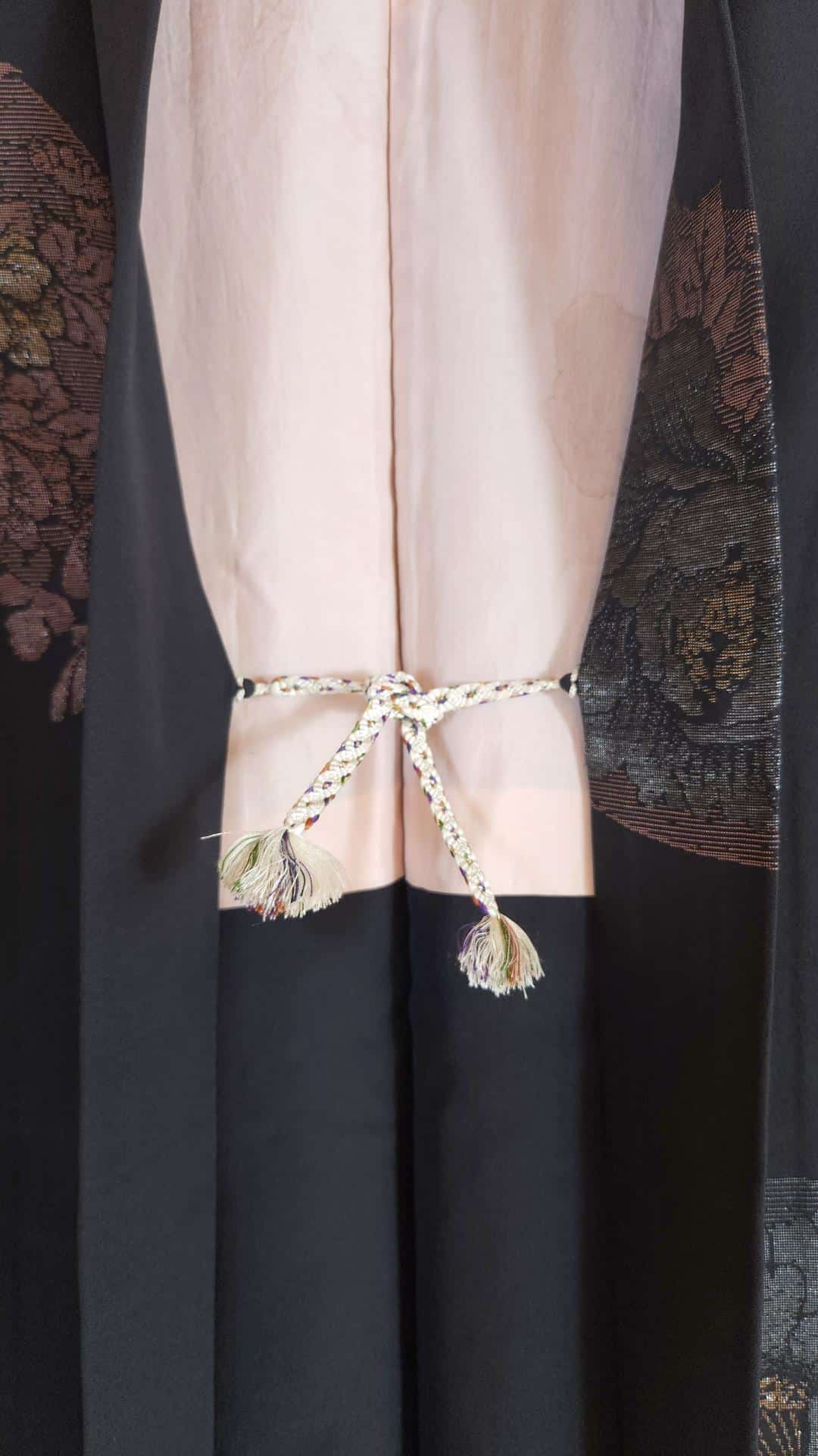Black haori with peonies in fan motifs