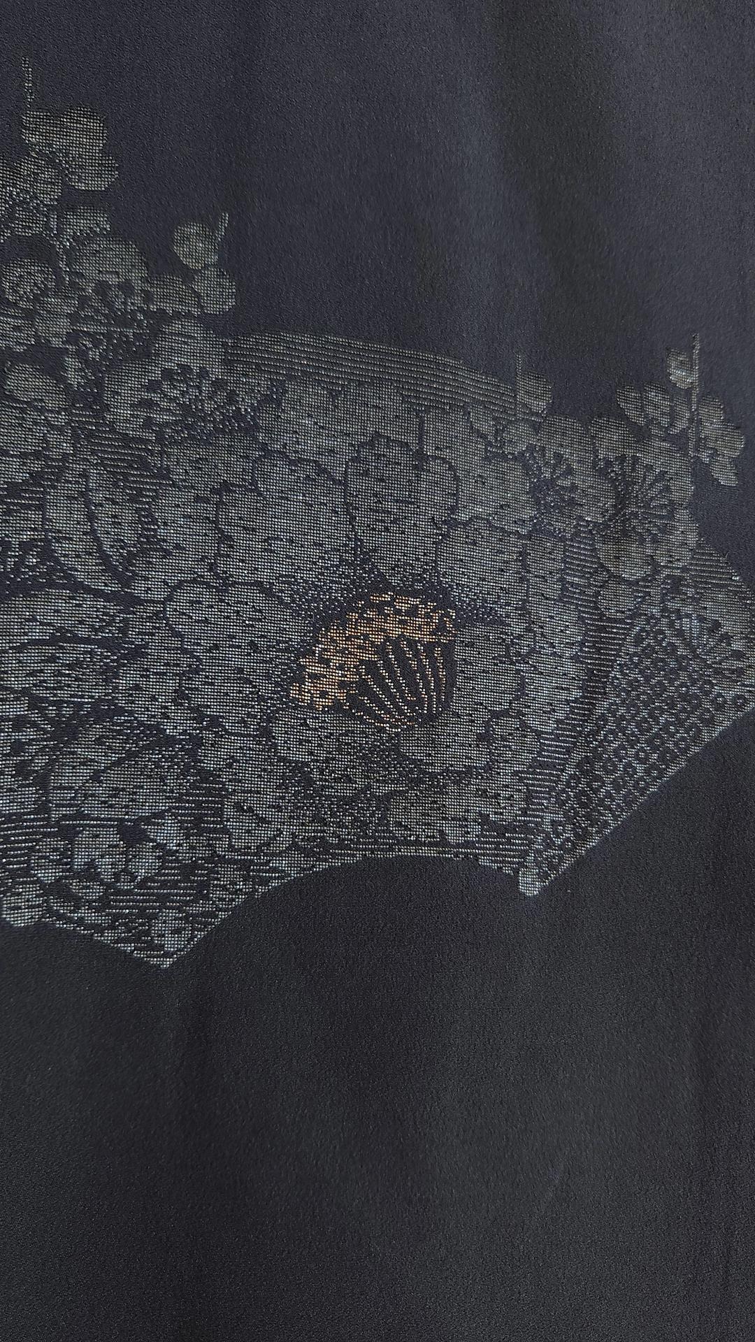 Black haori with peonies in fan motifs