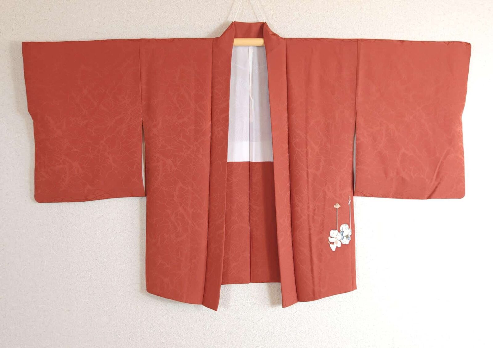 Brick red Yuzen Haori with characters