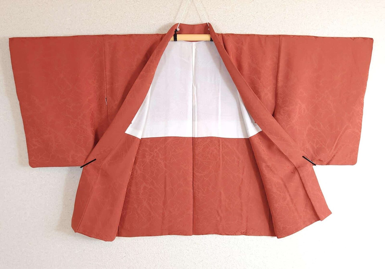 Brick red Yuzen Haori with characters