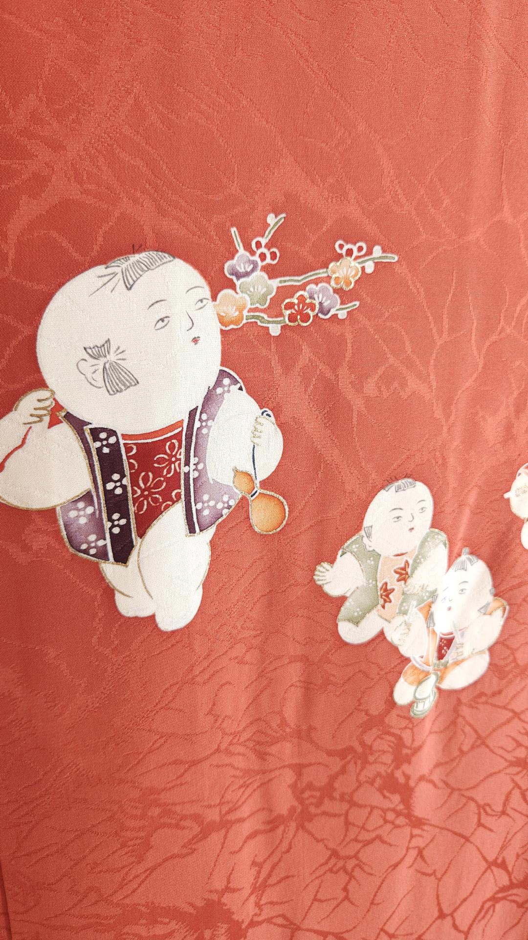 Brick red Yuzen Haori with characters