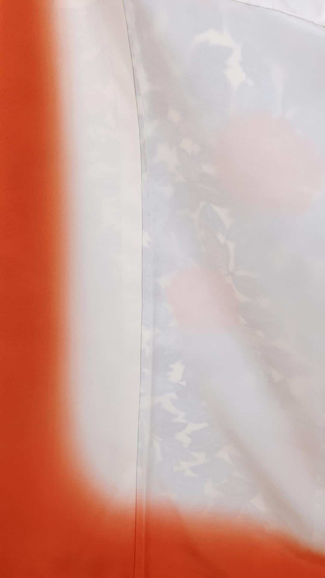 Chirimen Komon Kimono with coral red flowers