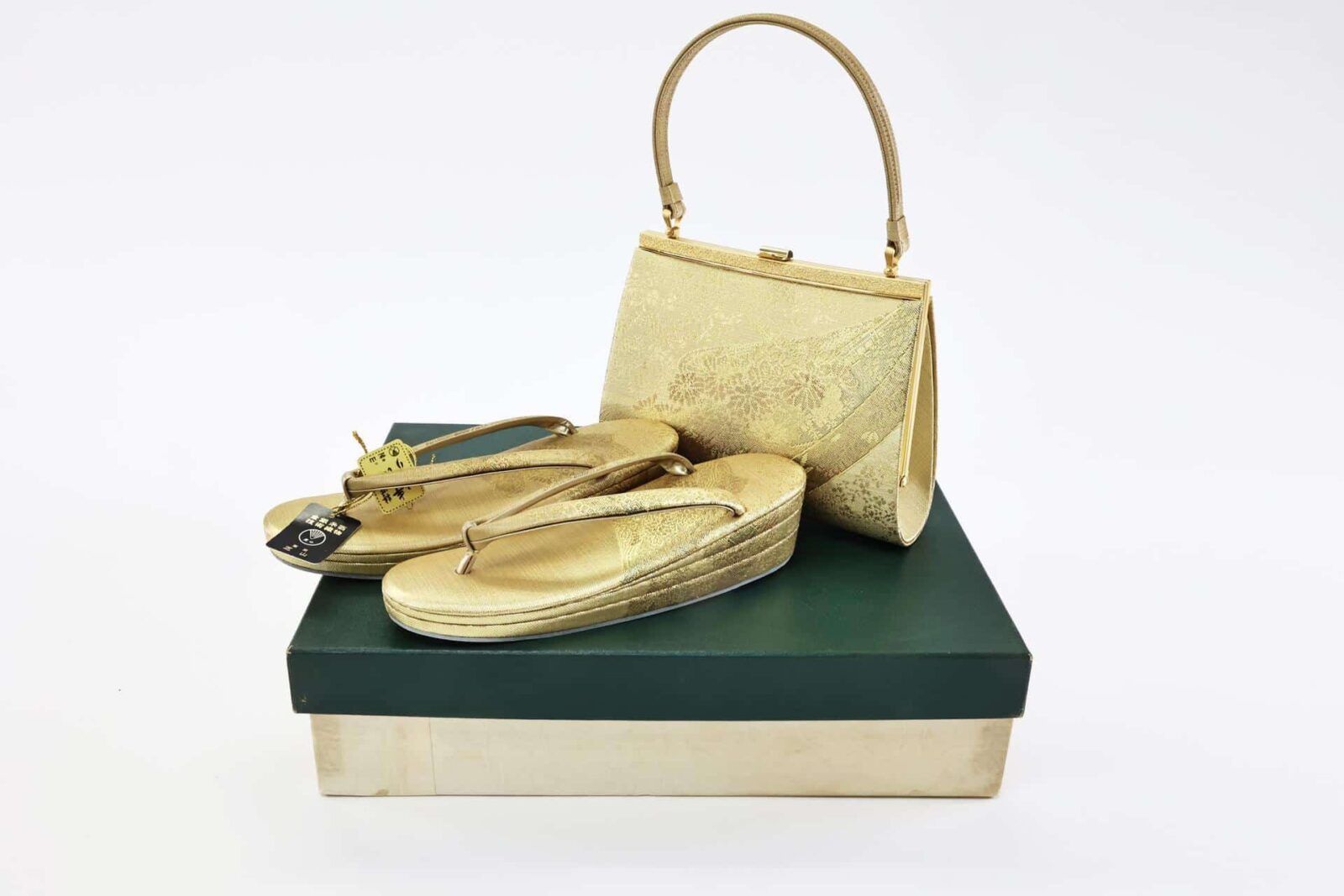 Golden brocade zori and matching bag