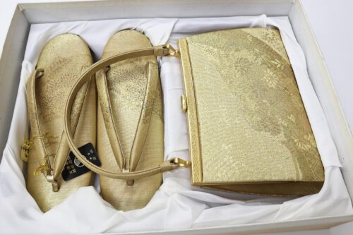 Golden brocade zori and matching bag