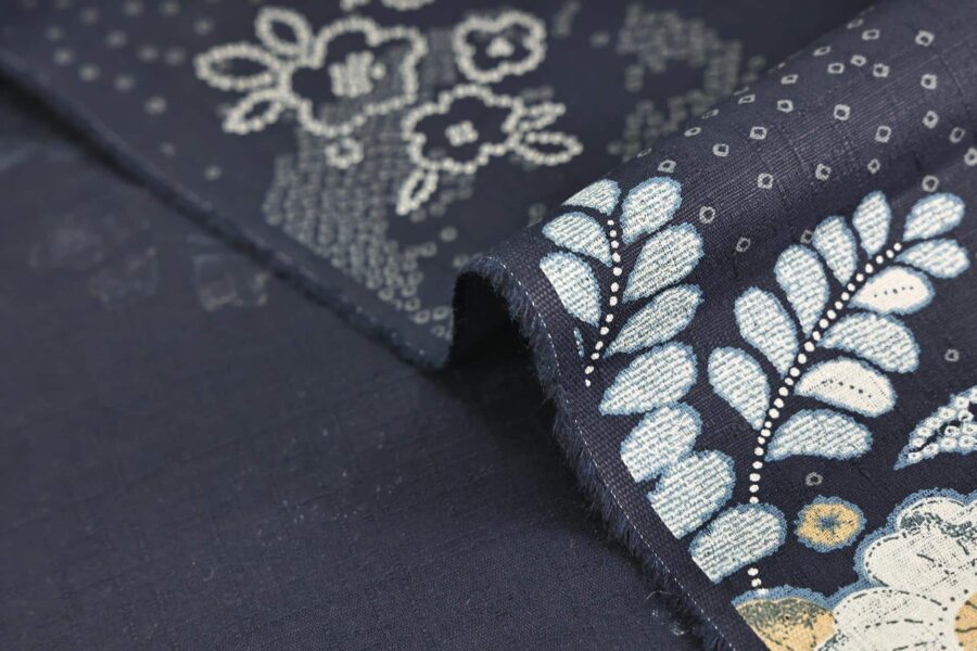 Japanese fabric - Autumn inspired floral in blue