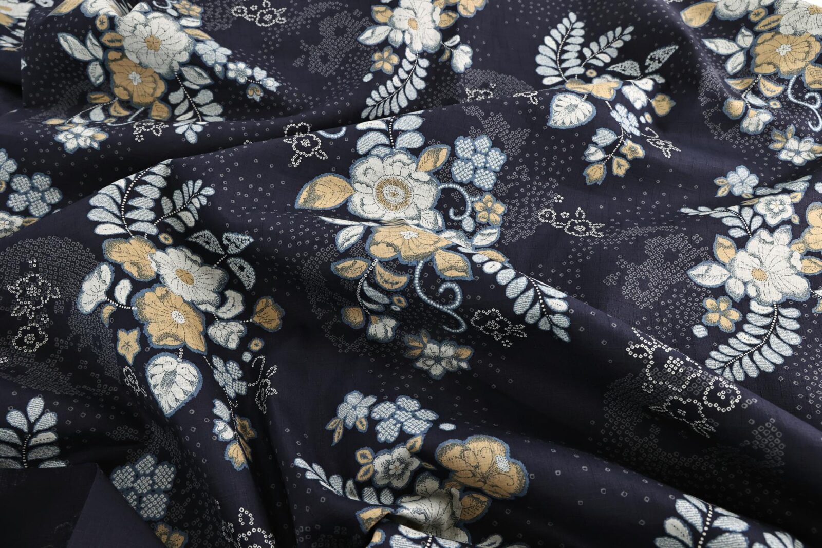 Japanese fabric - Autumn inspired floral in blue