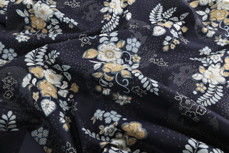 Japanese fabric - Autumn inspired floral in blue