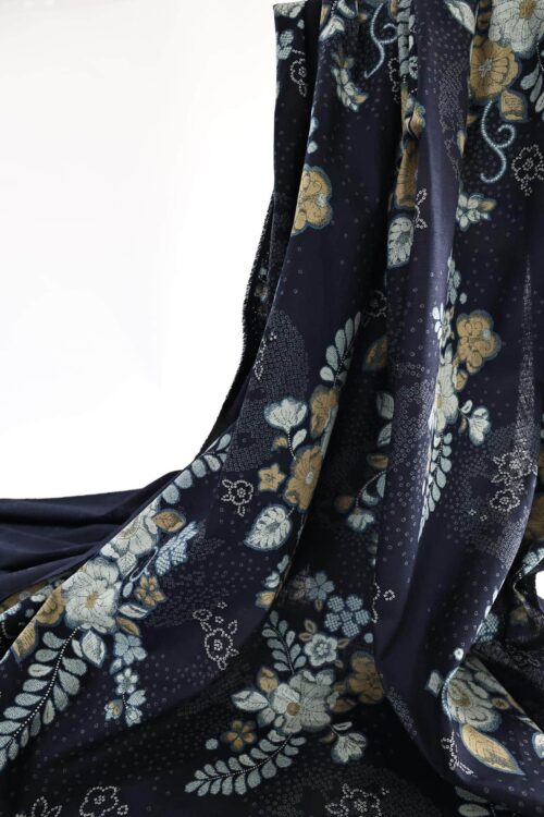 Japanese fabric - Autumn inspired floral in blue