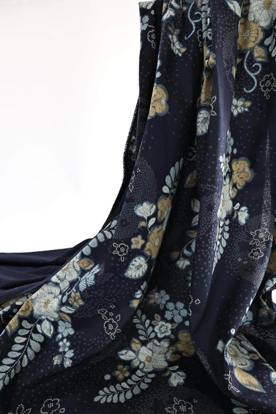 Japanese fabric - Autumn inspired floral in blue