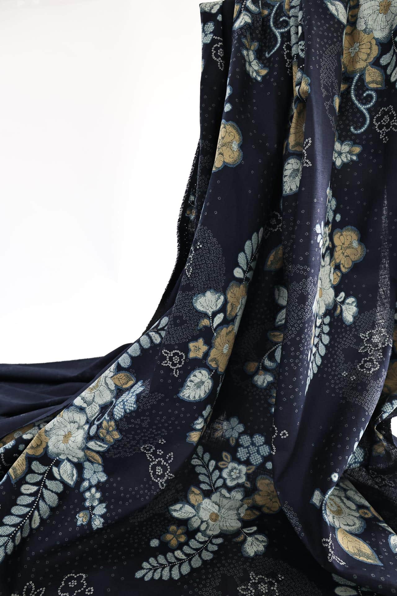Japanese fabric - Autumn inspired floral in blue
