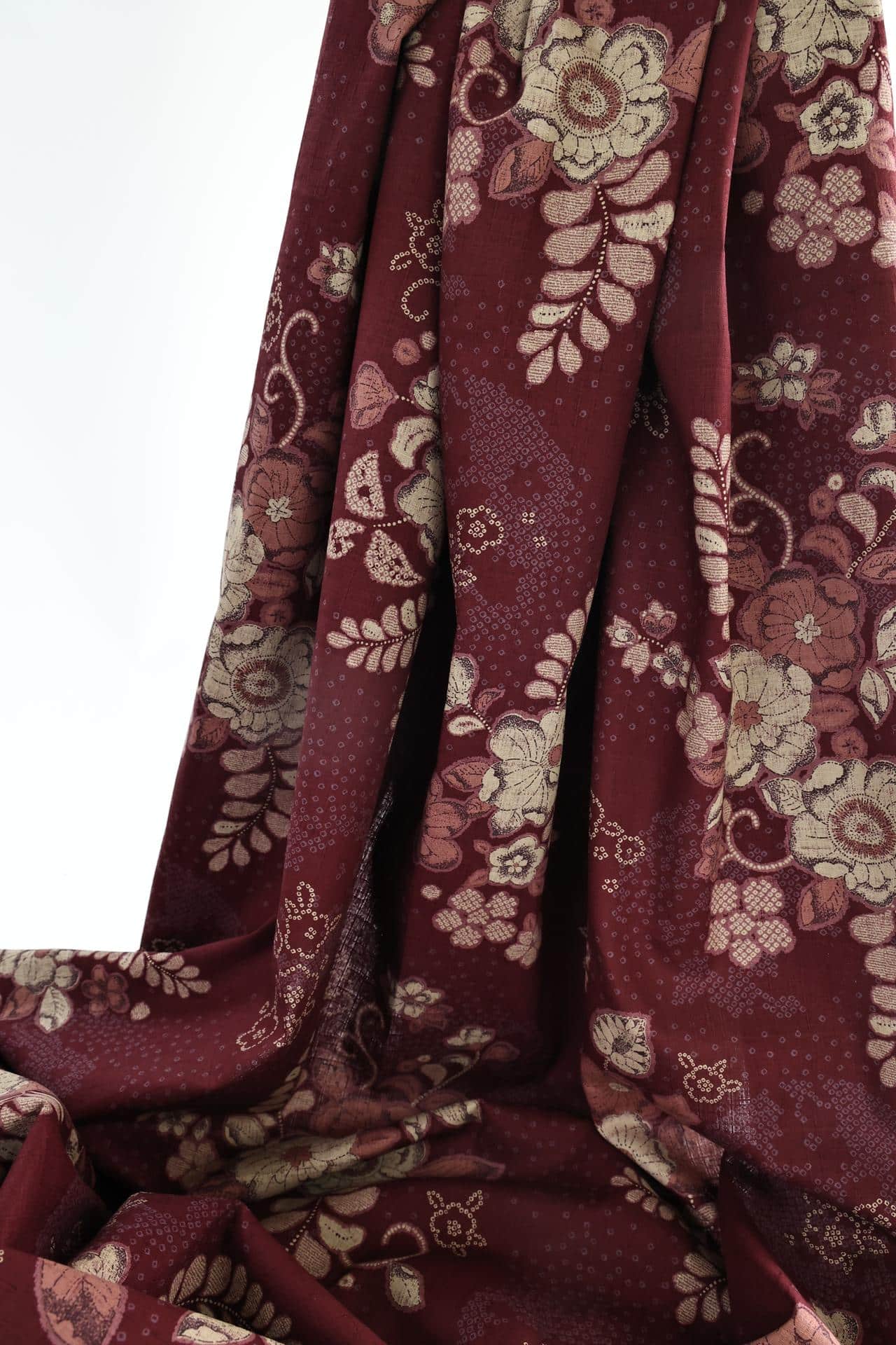 Japanese fabric - Autumn inspired floral in bordeaux