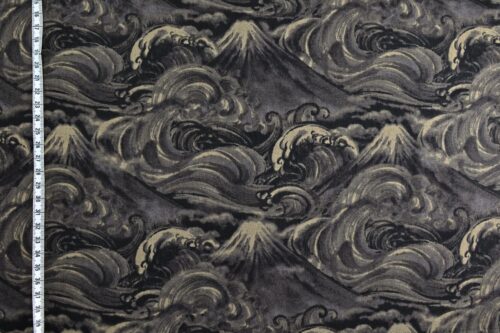 Japanese fabric Mt. Fuji and black waves