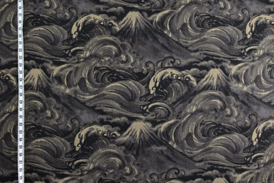 Japanese fabric Mt. Fuji and black waves