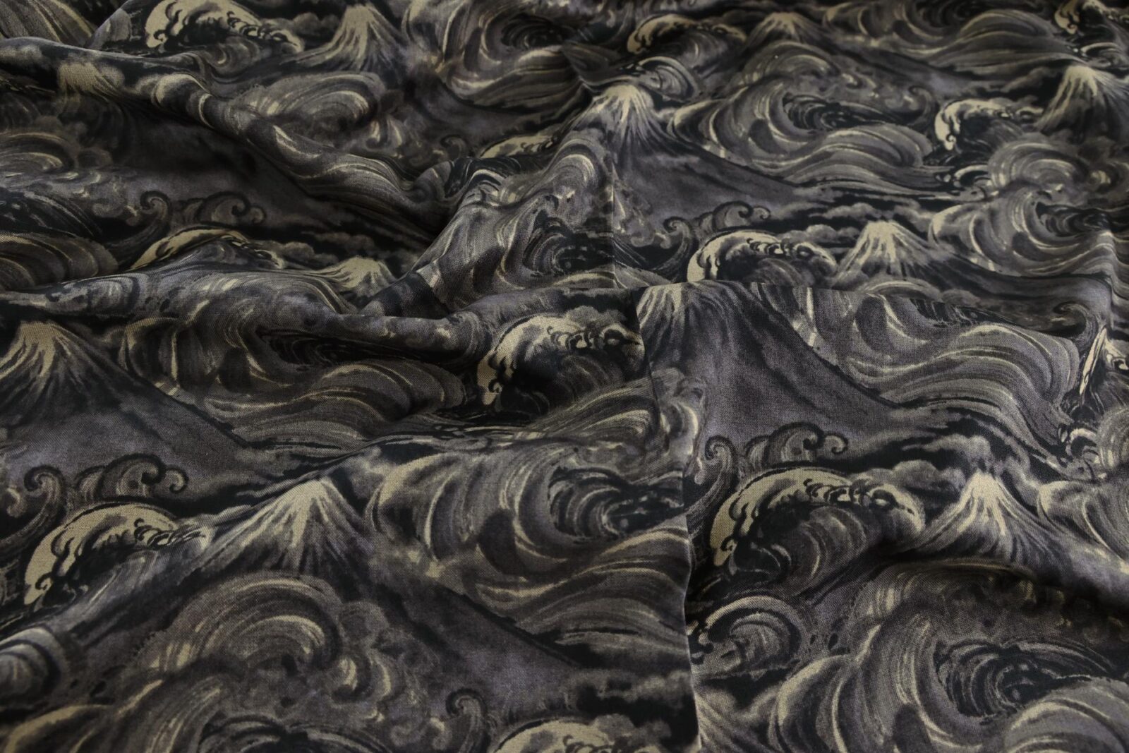 Japanese fabric Mt. Fuji and black waves