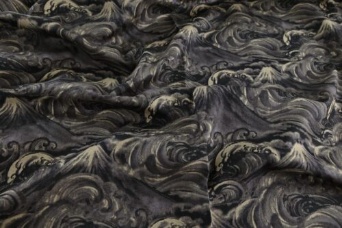 Japanese fabric Mt. Fuji and black waves