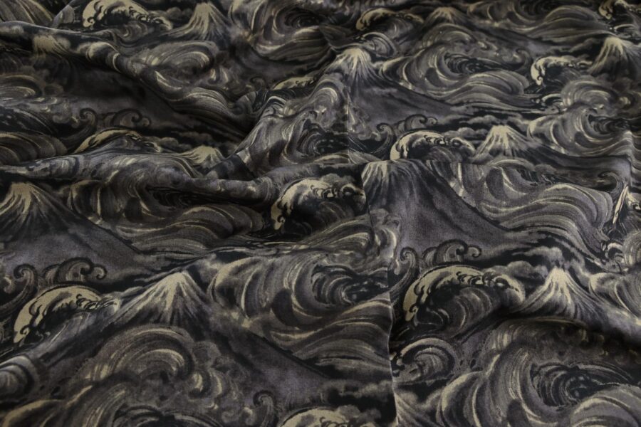 Japanese fabric Mt. Fuji and black waves