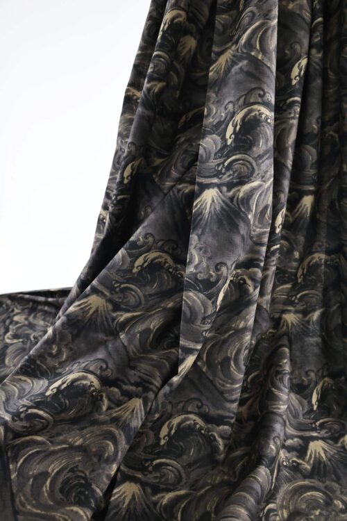 Japanese fabric Mt. Fuji and black waves