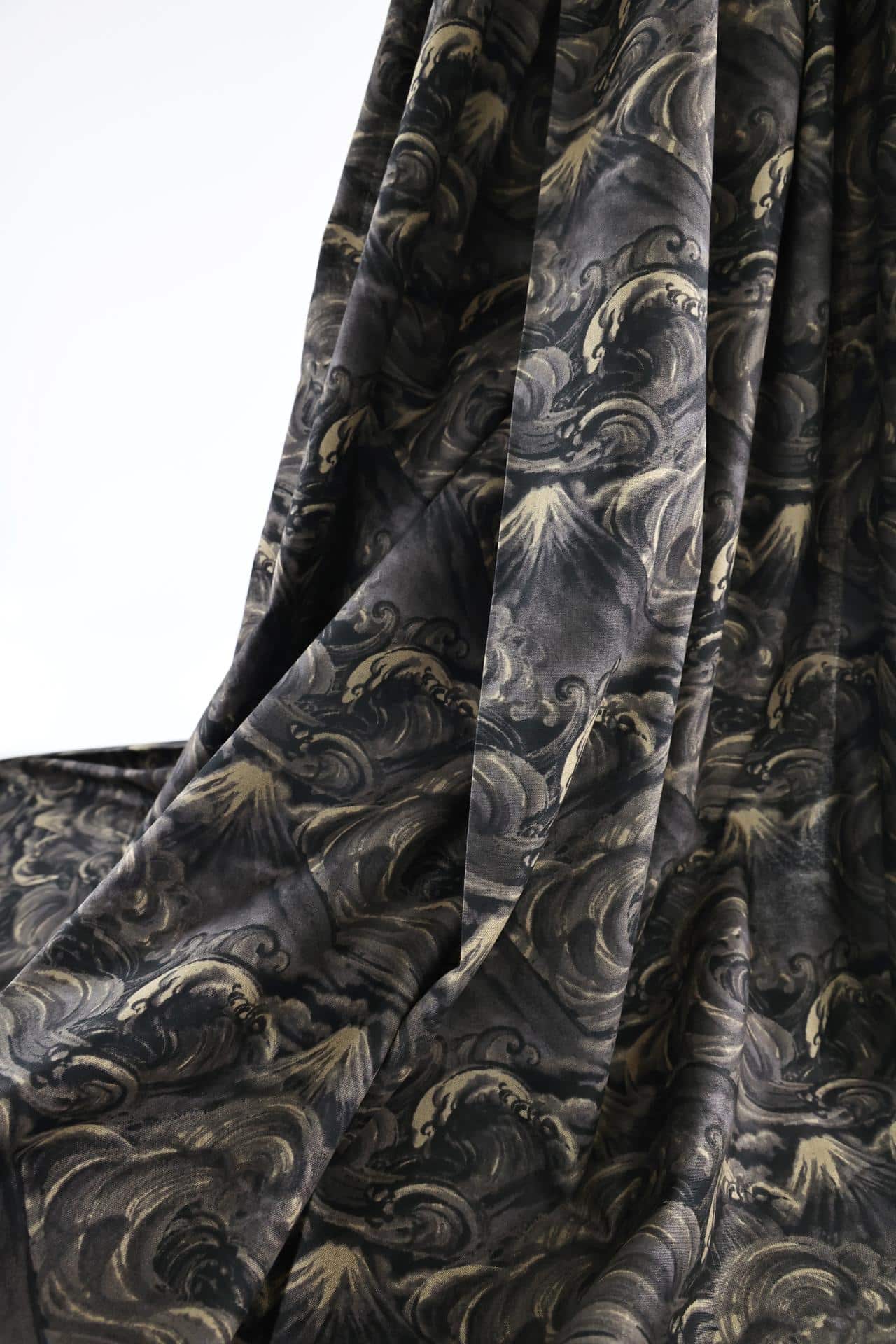 Japanese fabric Mt. Fuji and black waves