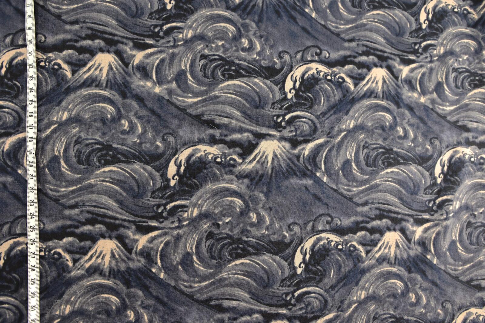 Japanese fabric Mt. Fuji and navy blue waves