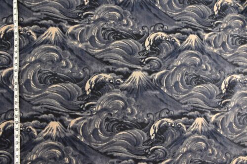 Japanese fabric Mt. Fuji and navy blue waves