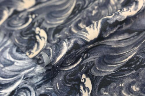 Japanese fabric Mt. Fuji and navy blue waves