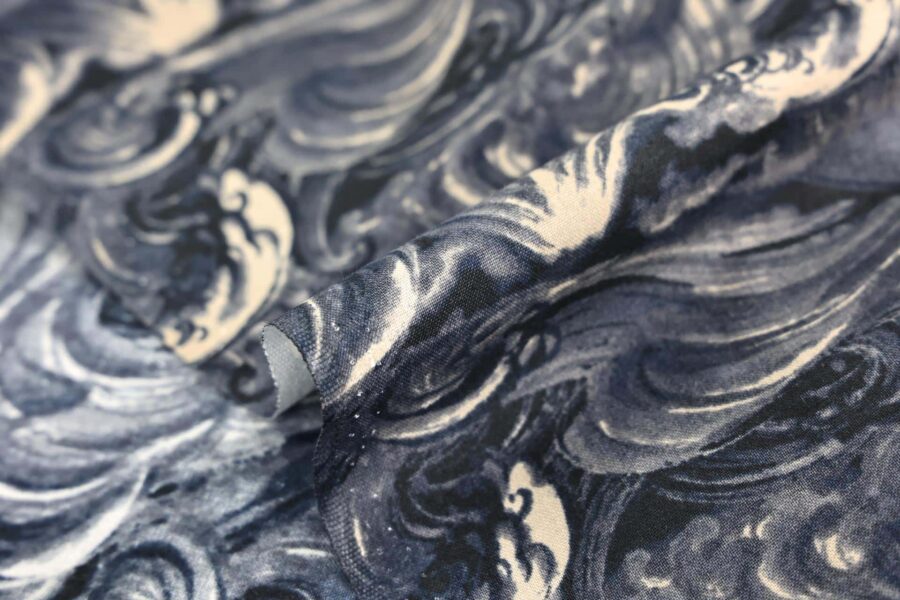 Japanese fabric Mt. Fuji and navy blue waves