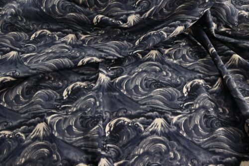 Japanese fabric Mt. Fuji and navy blue waves