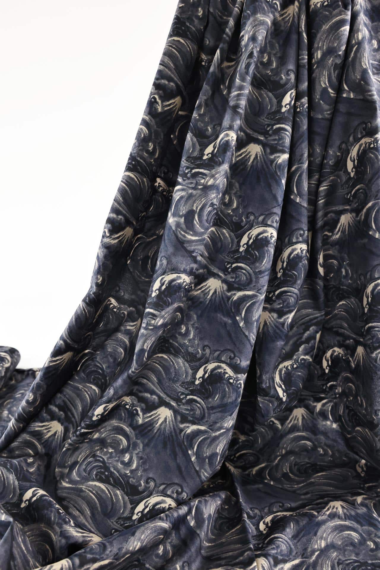 Japanese fabric Mt. Fuji and navy blue waves