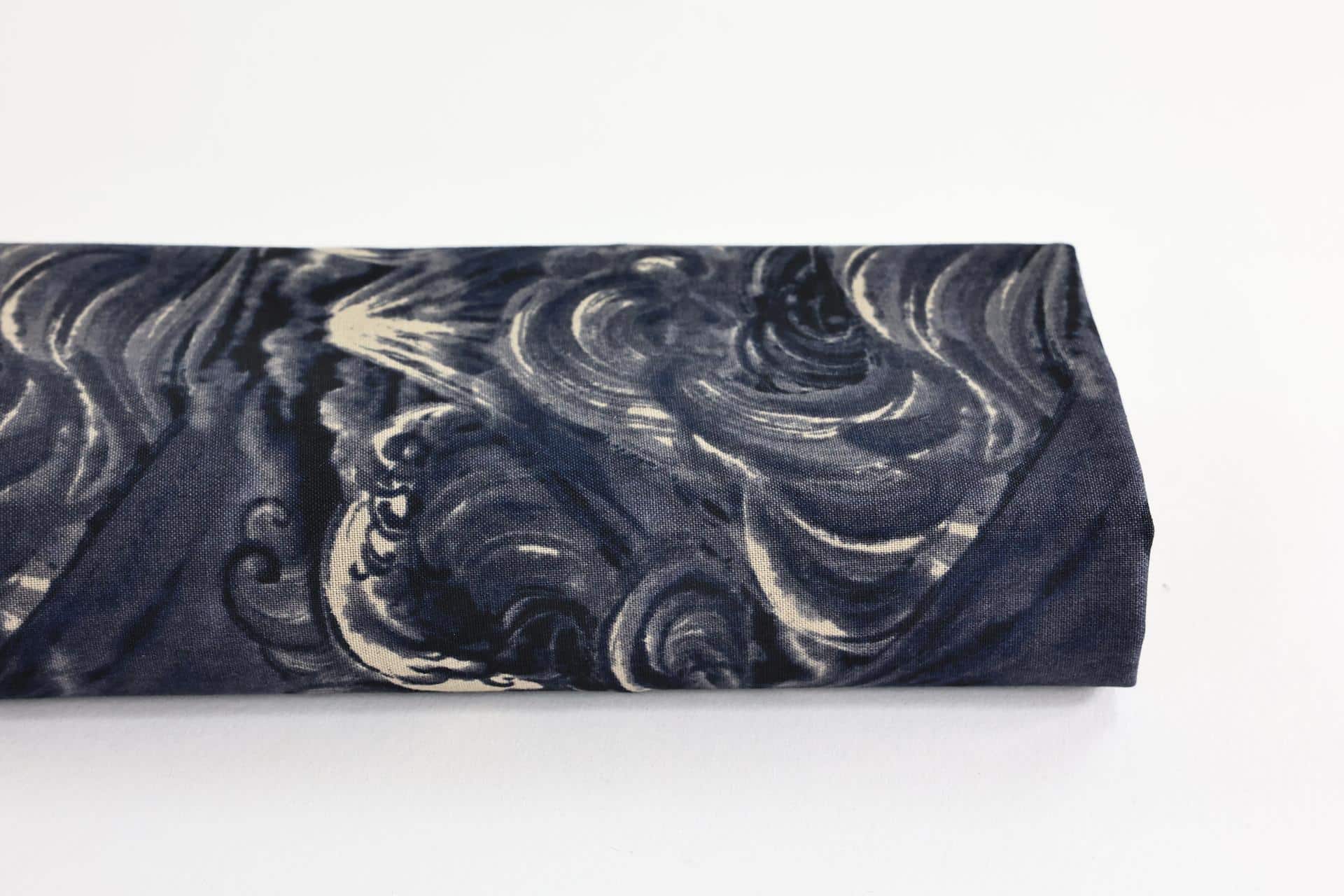 Japanese fabric Mt. Fuji and navy blue waves
