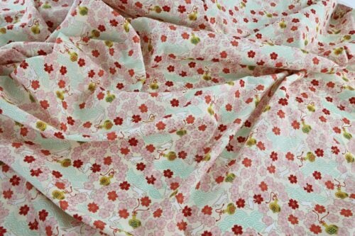 Japanese fabric Usagi and sakura ivory background