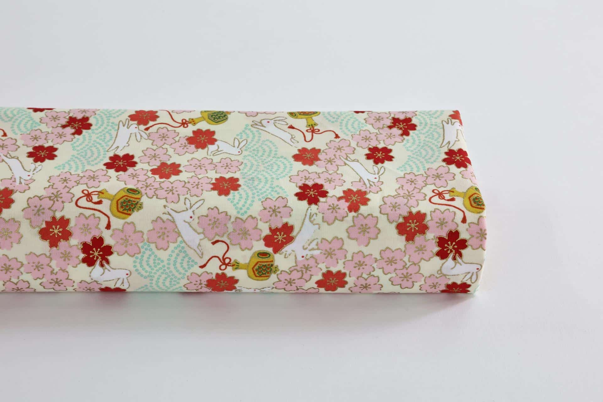Japanese fabric Usagi and sakura ivory background