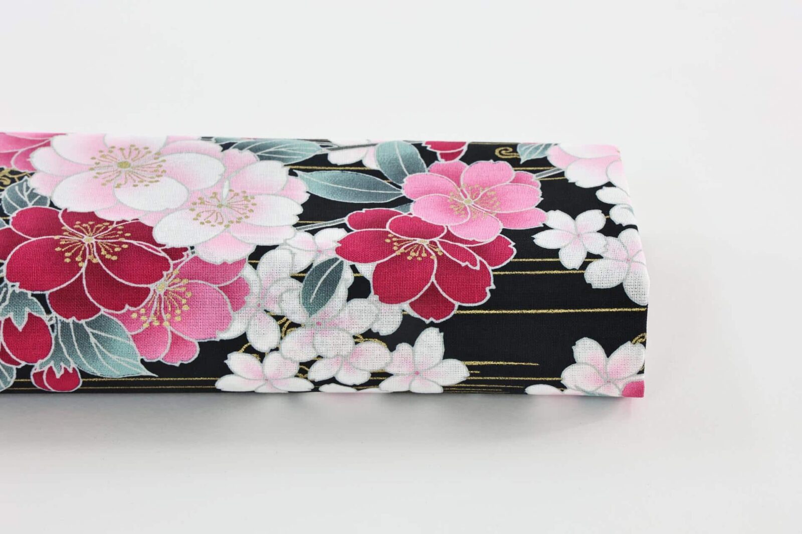 Japanese fabric golden sakura bouquets black background