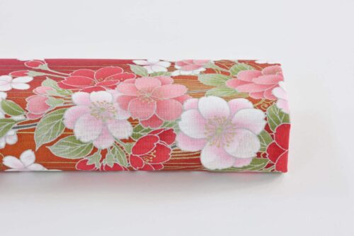 Japanese fabric golden sakura bouquets red background
