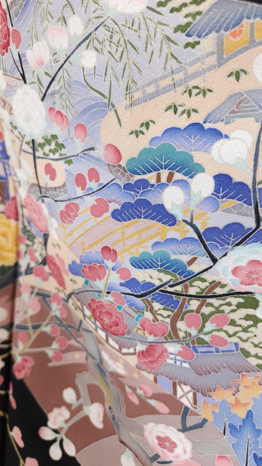 Kuro Tomesode with plum blossoms