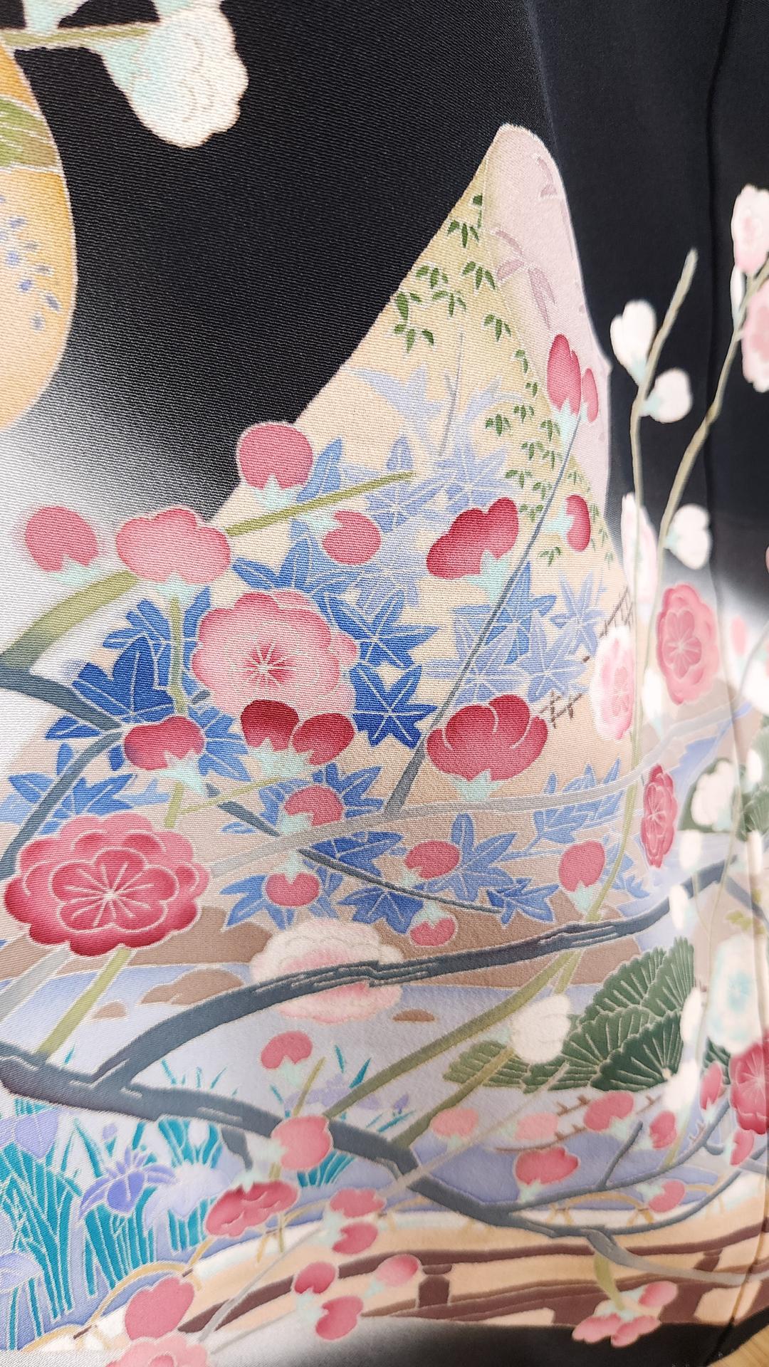 Kuro Tomesode with plum blossoms